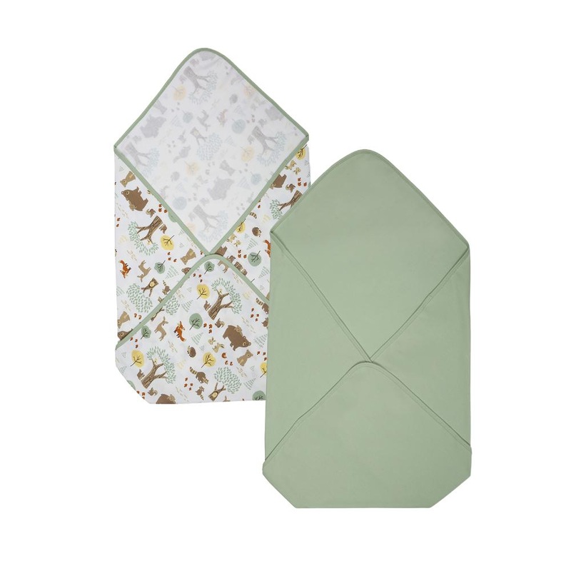 100% Cotton Interlock Baby Wrapper Woodland Wonders Print & Sage Green Pack of 2