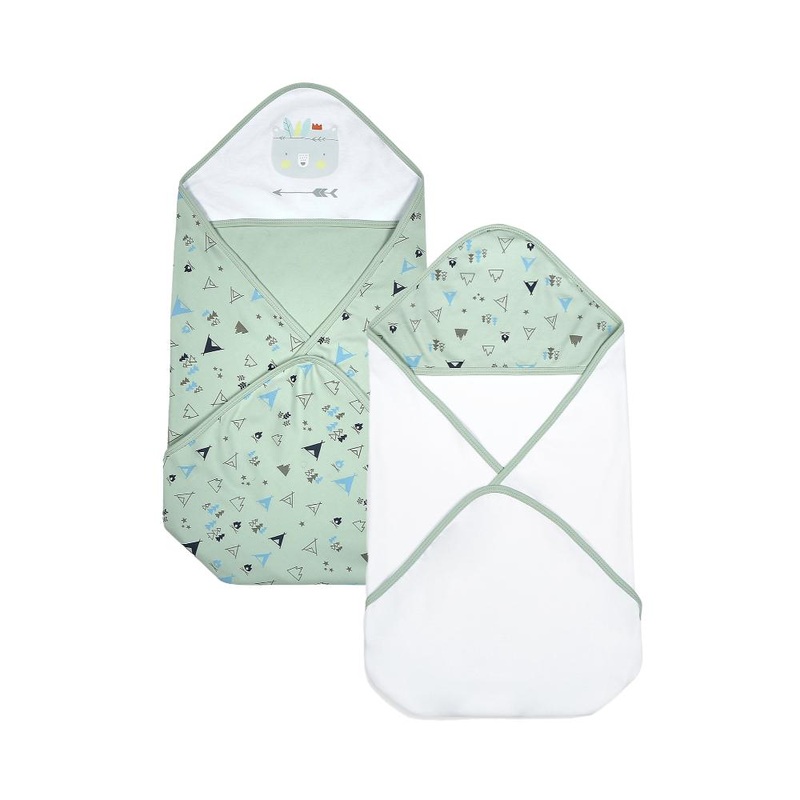 100% Cotton Interlock Hooded Baby Wrapper Teepee Print & White Pack of 2