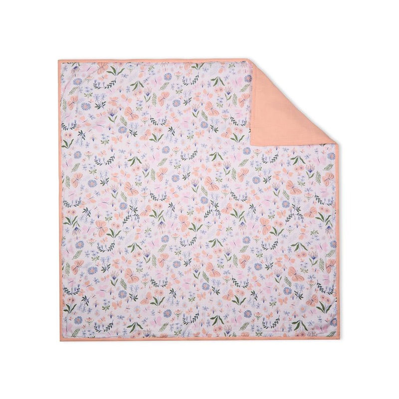 100% Premium Cotton 4/6  Layered Baby Muslin Blanket Butterfly Print – Peach – (43×43 Inches)