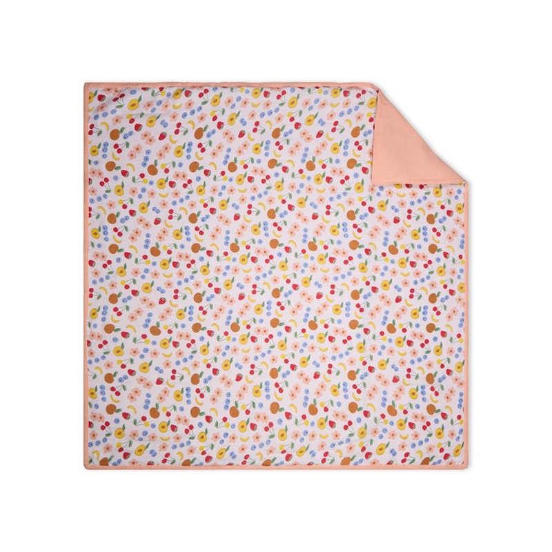 100% Premium Cotton 4/6 Layered Baby Muslin Blanket Fruit Print – Peach – (43×43 Inches)
