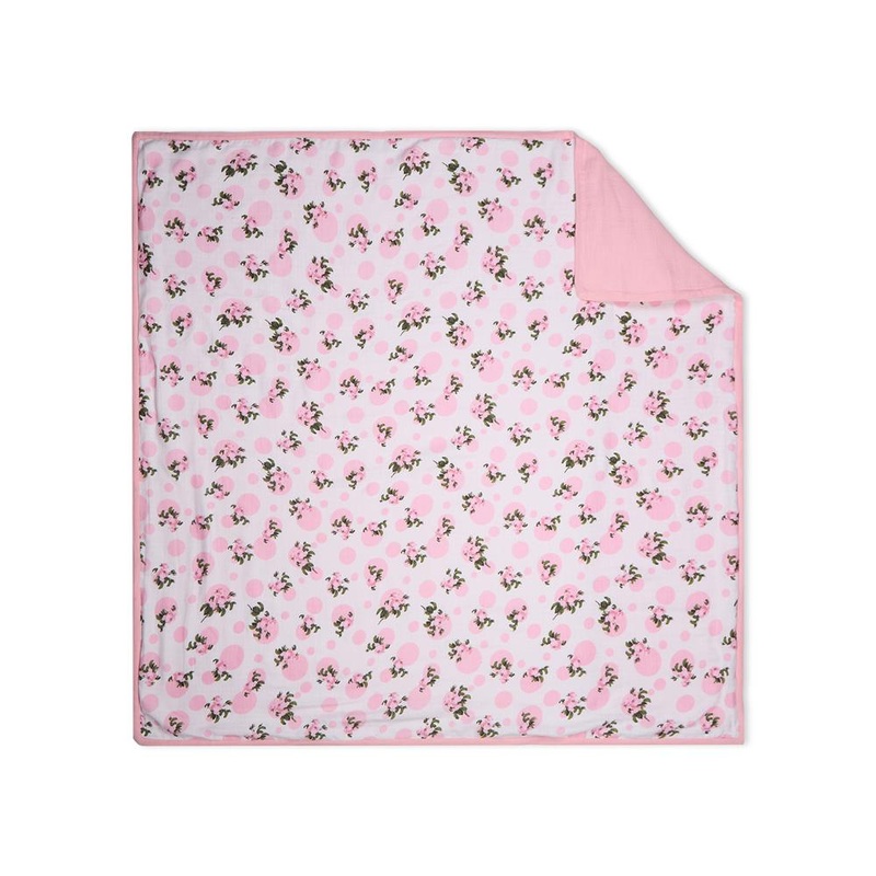 100% Premium Cotton 4/6 Layered Baby Muslin Blanket Tea Rose Print – Pink – (43×43 Inches)