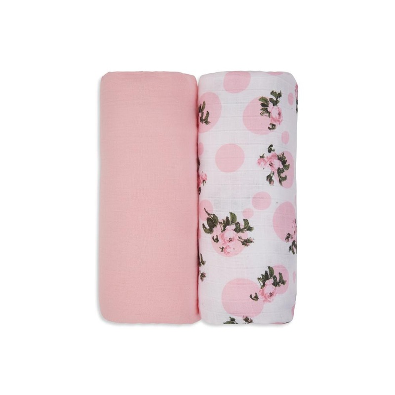 3 in 1 Muslin Swaddle Wrapper Pack of 2 (Size 41×41 Inches) Tea Rose Print & Pink