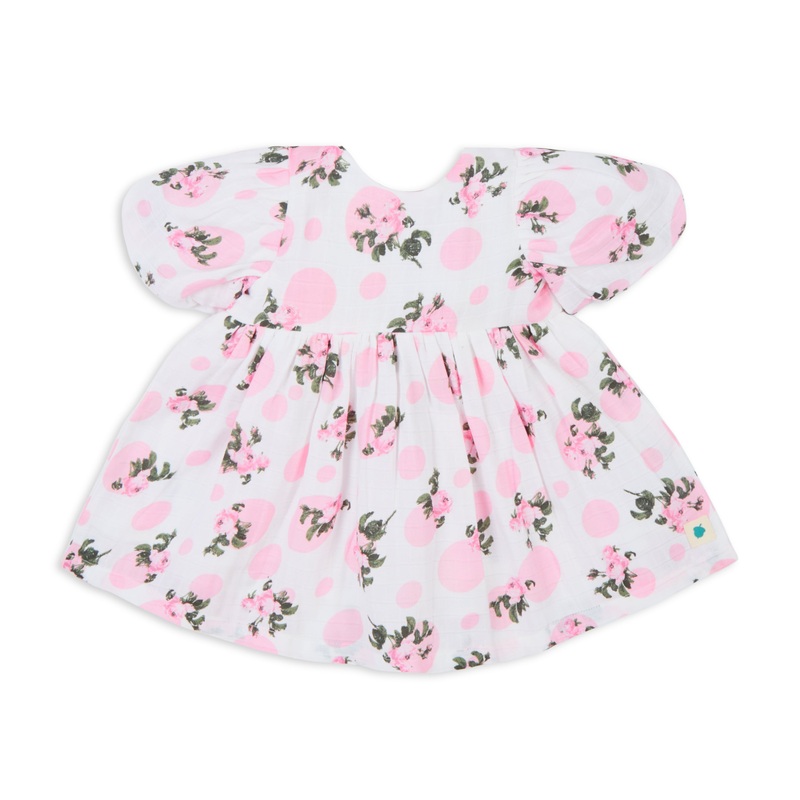 Blossom Tea Rose Puff Sleeves Muslin Dress – White