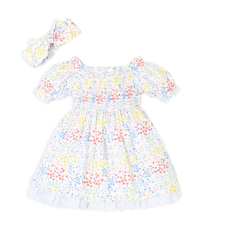 Ditsy Print Floral Puff Sleeves Dress With Hairband – Multi