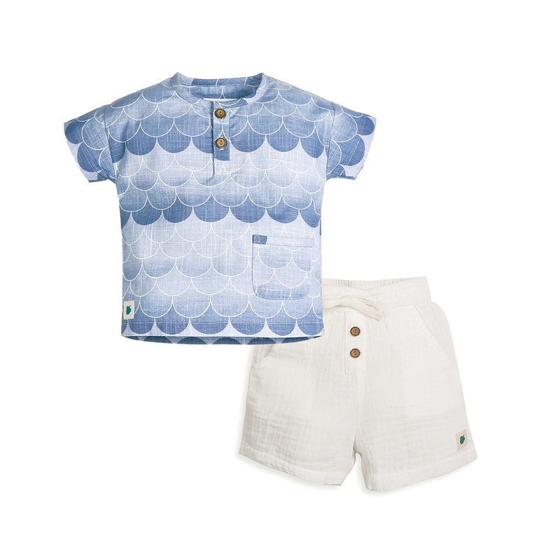 My Milestones 100% Cotton Mason Drop Shoulder Shirt with Double Cloth Shorts – Blue & White