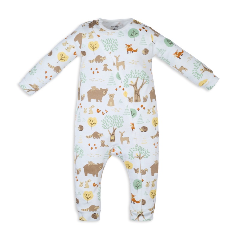 My Milestones Bio-Wash 100% Cotton Baby Boy Woodland Wonder Print Romper – White