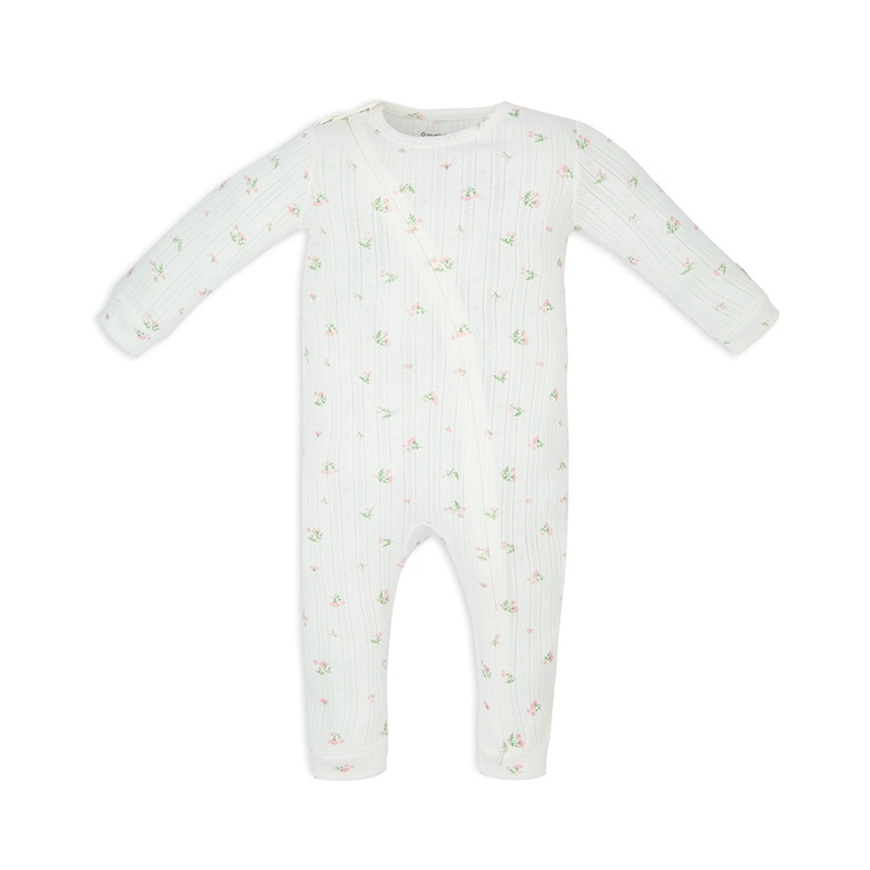 My Milestones Bio-Wash Pointelle Long Sleeves 2-Way Zipper Romper in Petite Petals Print – Off White