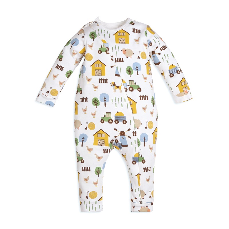 My Milestones Long Sleeves Barnyard Print Full Sleeves Two Way Zipper Romper – White