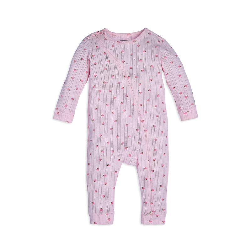 My Milestones Long Sleeves Pointelle Two Way Zipper Romper Strawberry Print – Pink