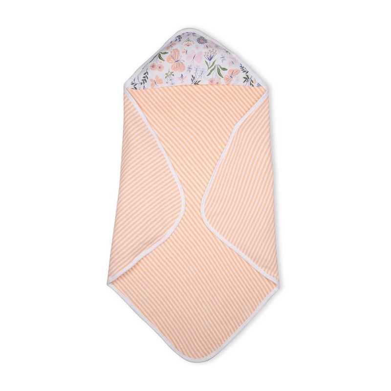Premium Baby Hooded Towel Stripes Pattern With Butterfly Print Muslin Hood, Soft and Lightweight – Peach