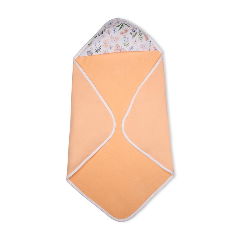 Premium Baby Hooded Towel With Butterfly Print Muslin Hood, Soft and Lightweight – Peach
