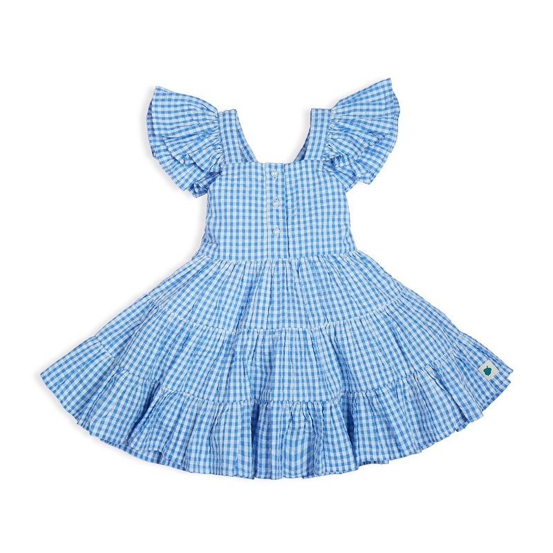 Ruffle Short Sleeves Livia Breeze Gingham Tiered Dress – Blue