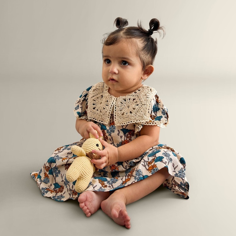 Willow Frill Sleeves Dress With Crochet Lace – Beige
