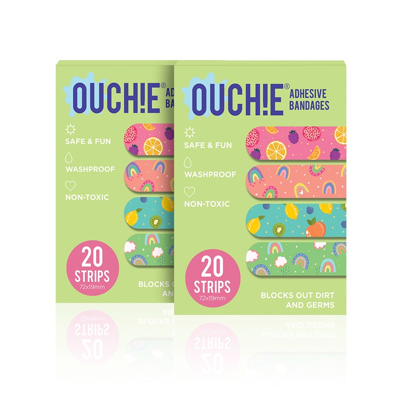Ouchie Non-Toxic Printed Bandages Double Combo – (40 Pack) – 2 X Lime Green