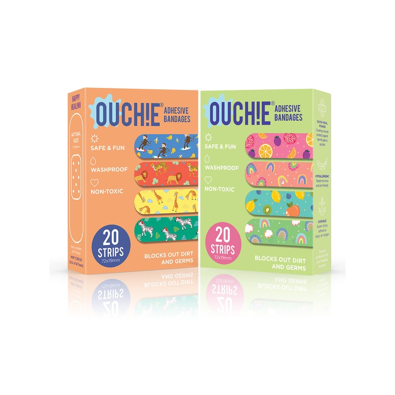 Ouchie Non-Toxic Printed Bandages Double Combo Set (40 Pack) – Orange & Lime Green