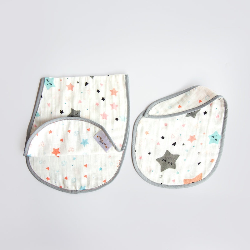 Twinkly Stars – Reversible Bib & Burpy Cloth Set