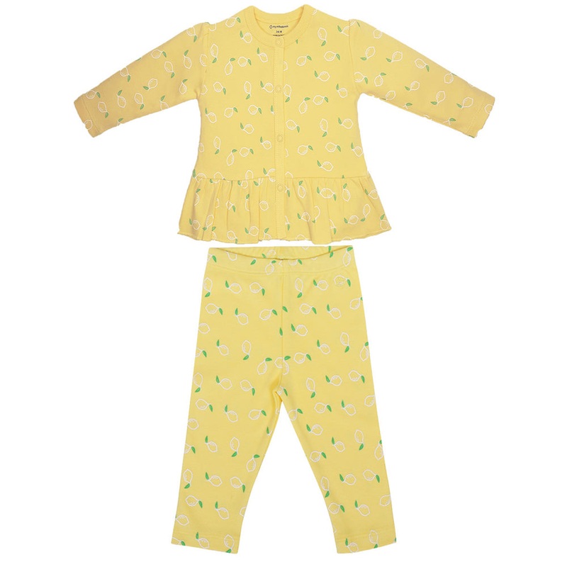 My Milestones Baby Top & Bottom Set – Lemon Yellow Print