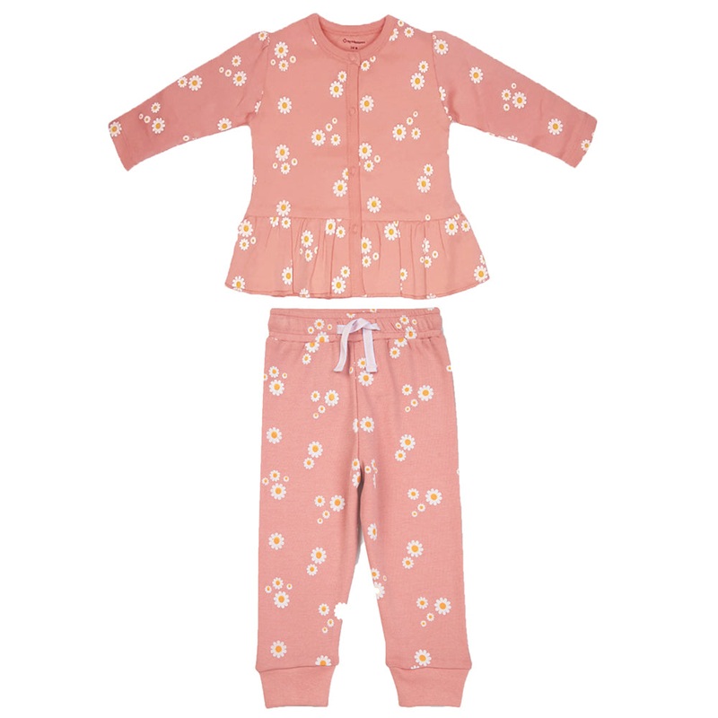 My Milestones Baby Top & Bottom Set – Peach Daisy Print