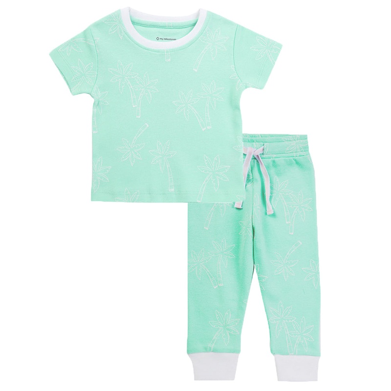 My Milestones Round Neck Top & Bottom Set – Palm Tree Print