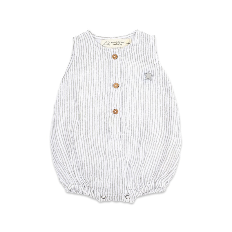 Masilo Organic Muslin Baby Romper – Grey Stripe