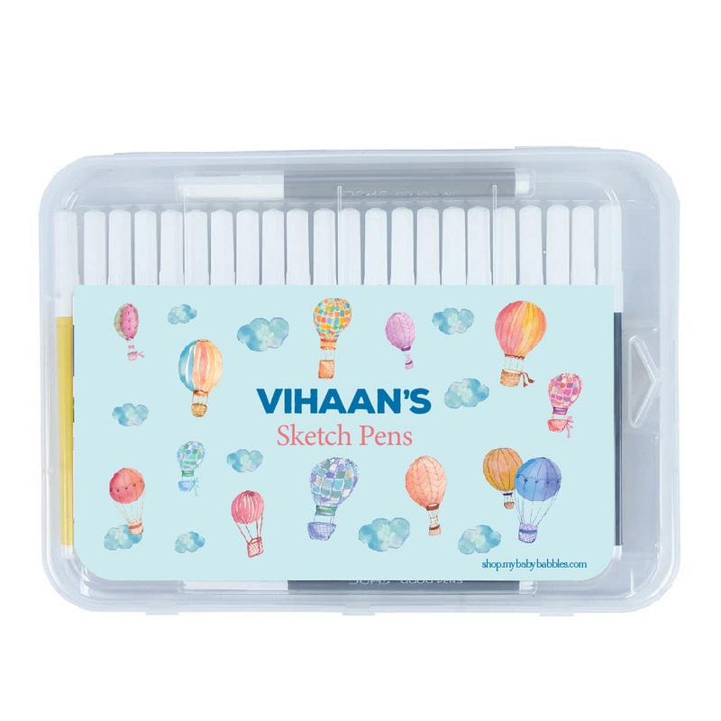 Personalised Aqua Sketch Pens – Hot Air Balloon, Blue