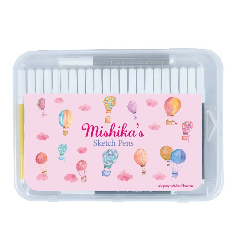 Personalised Aqua Sketch Pens – Hot Air Balloon, Pink
