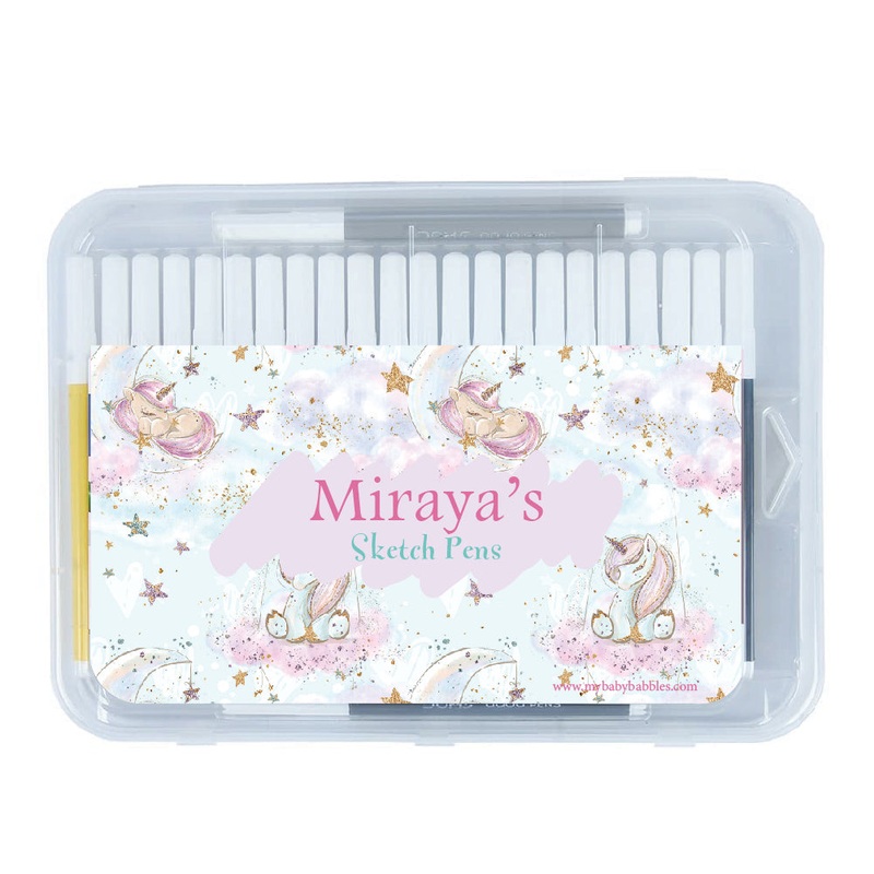 Personalised Aqua Sketch Pens – Unicorn Glitter, Blue