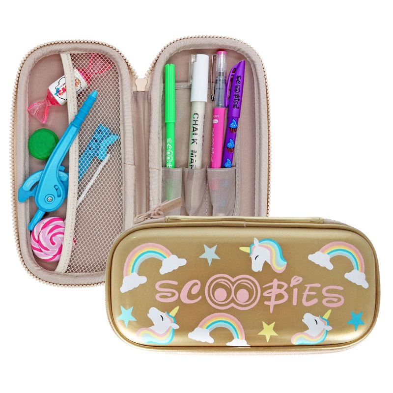 Scoobies Golden Unicorn Pencil Case | With Separate Pens Slot | Premium EVA Quality | Multi-Use Pouch