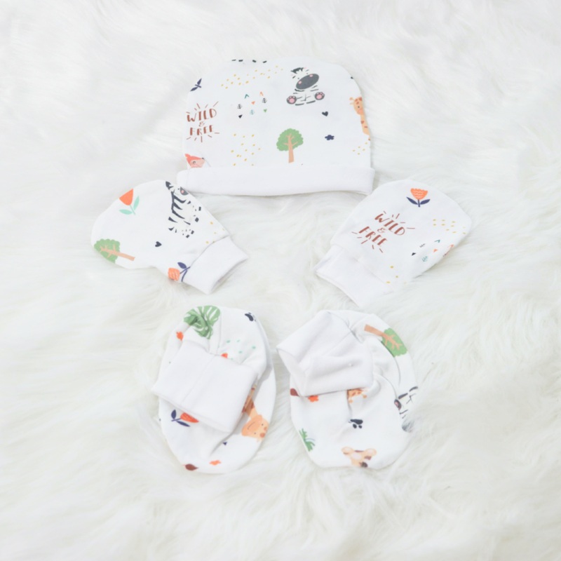 Baby Animals – Cotton Cap, Mittens & Booties Set