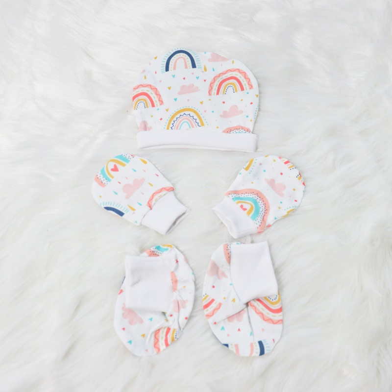 Look for Rainbows – Cotton Cap, Mittens & Booties Set