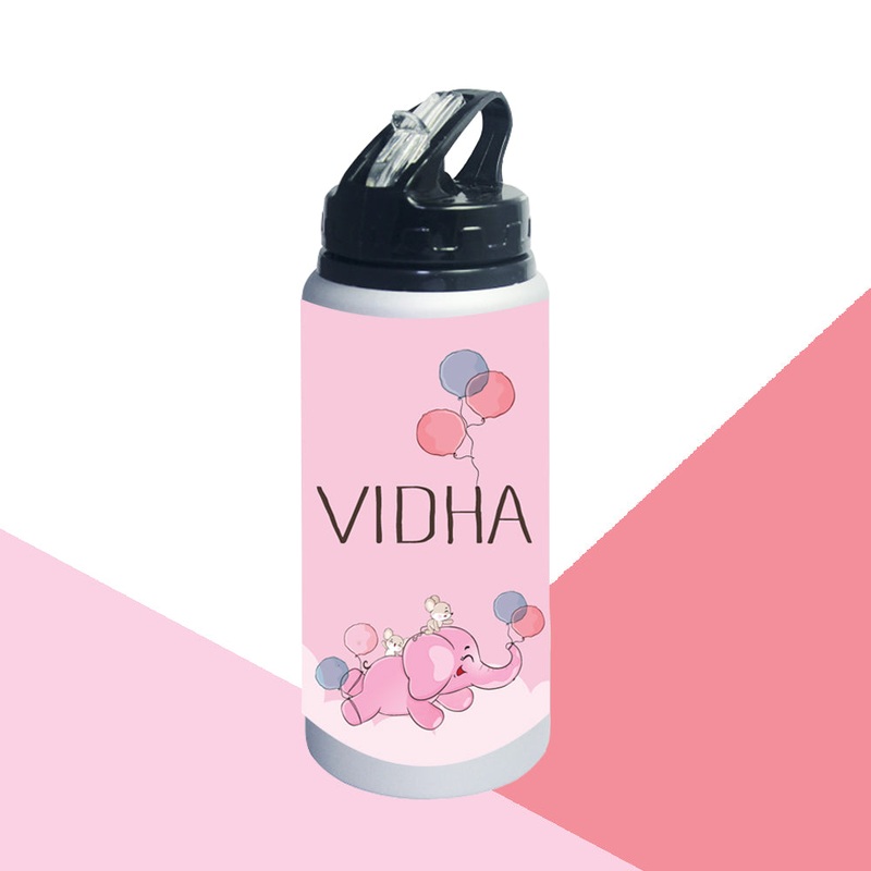 Personalised Sipper Bottle- Elephant – Pink
