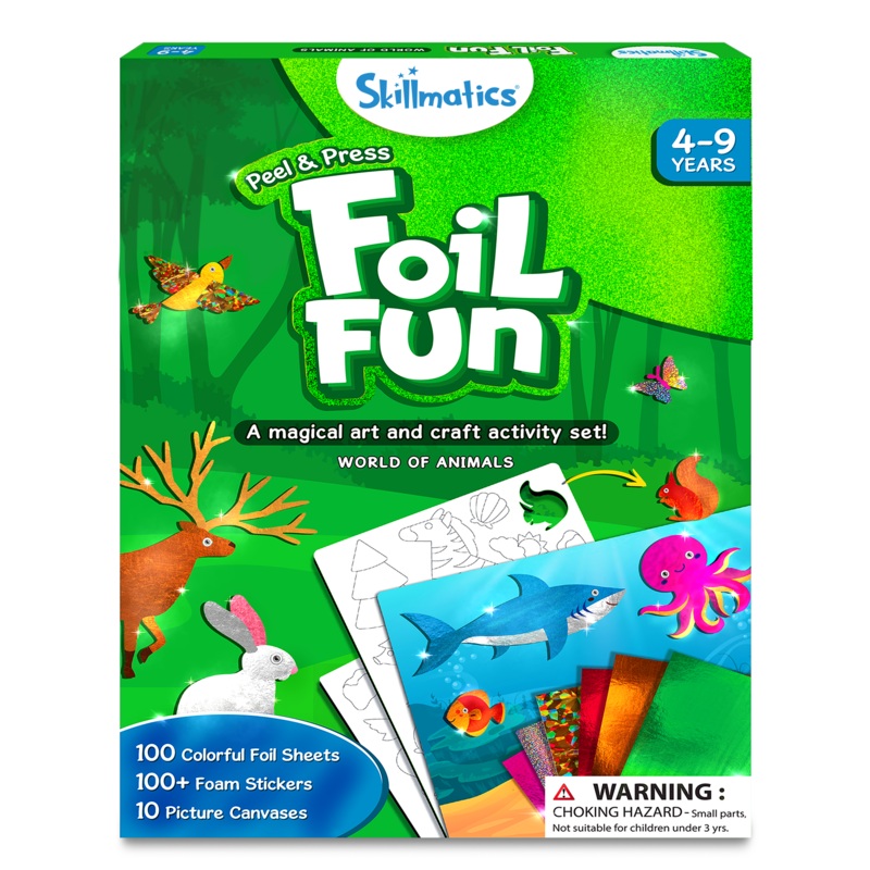 Skillmatics Art & Craft Activity – Foil Fun, No Mess Art, 10 Unique & Sparkly Animal Themed Pictures, Ages 4 to 9