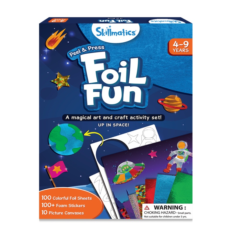 Skillmatics Art & Craft Activity – Foil Fun, No Mess Art, 10 Unique & Sparkly Space Themed Pictures, Ages 4 to 9