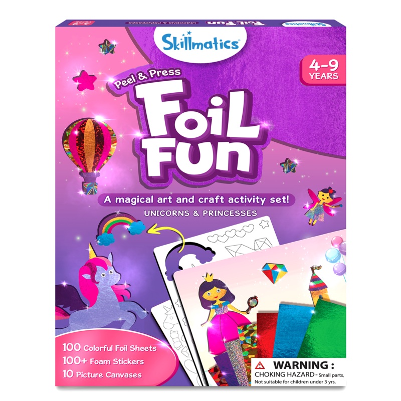Skillmatics Art & Craft Activity – Foil Fun, No Mess Art, 10 Unique & Sparkly Unicorn & Princess Themed Pictures, Ages 4 To 9