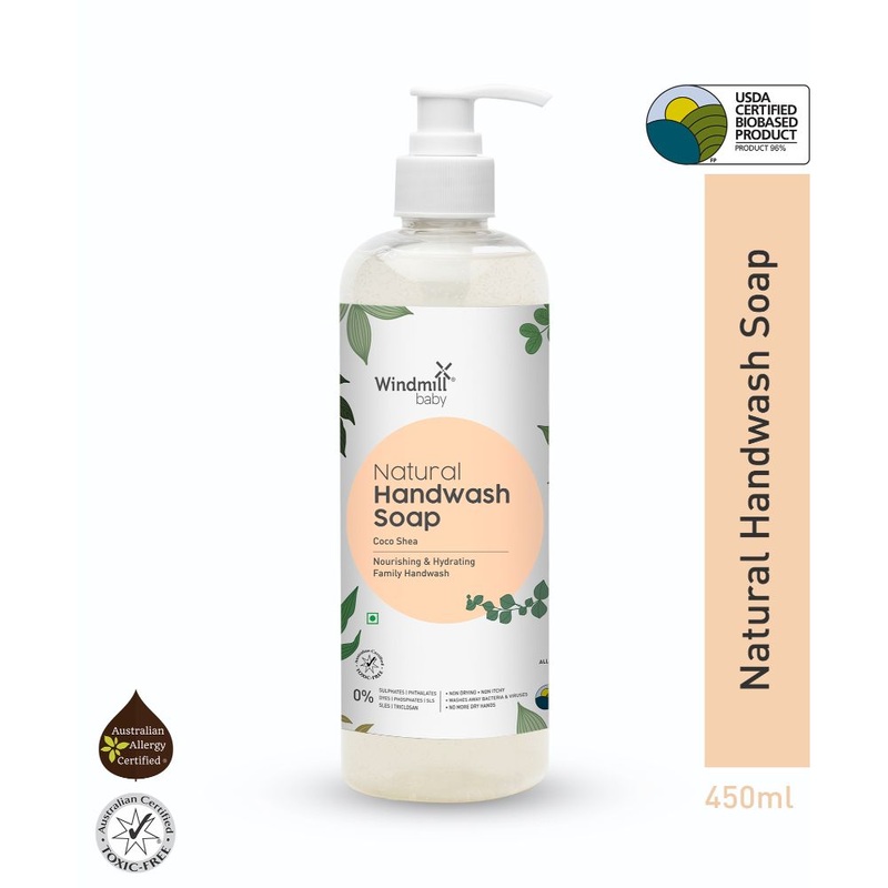 Windmill Baby Natural Coco Shea Handwash Liquid Soap, Nourishing And Hydrating For The Whole Family, USDA Certified, Allergen Free – 450ml