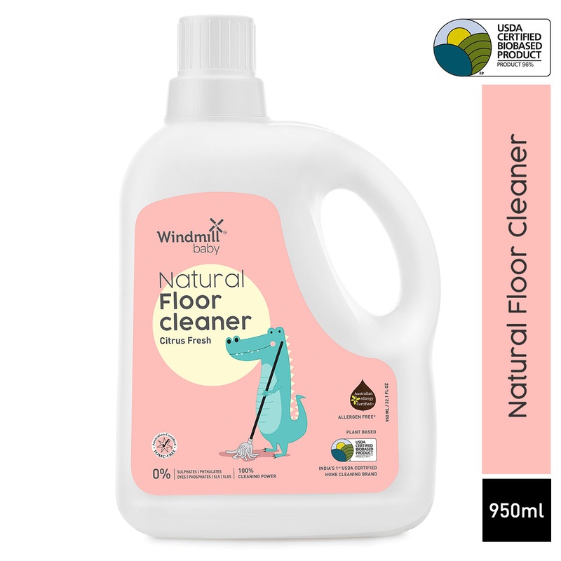Windmill Baby Natural Floor Cleaner Citrus Fresh, Allergen And Alcohol Free, Baby Friendly, Pet Friendly, USDA Certified, For All Floor Types – 950ml