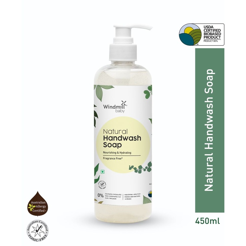 Windmill Baby Natural Fragrance Free Handwash Liquid Soap, Nourishing And Hydrating For The Whole Family, USDA Certified, Allergen Free – 450ml