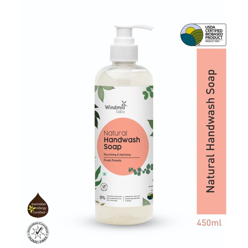 Windmill Baby Natural Fresh Pomelo Handwash Liquid Soap, Nourishing And Hydrating For The Whole Family, USDA Certified, Allergen Free – 450ml