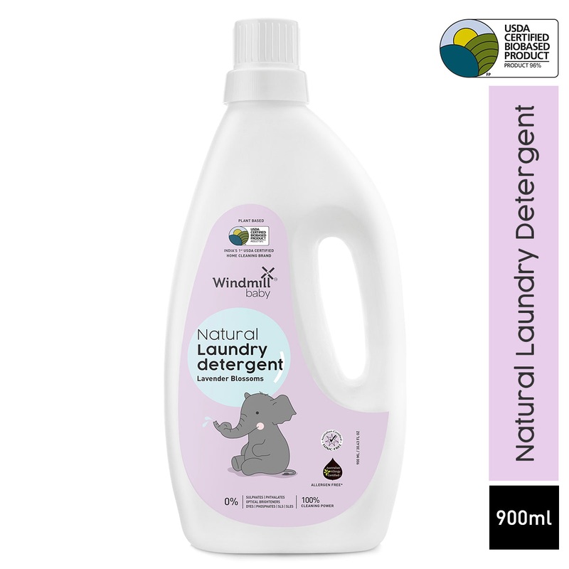 Windmill Baby Natural Lavender Blossoms Laundry Detergent Liquid, USDA Certified, Allergen Free, Plant Based With Bio-Enzymes – 900 ml
