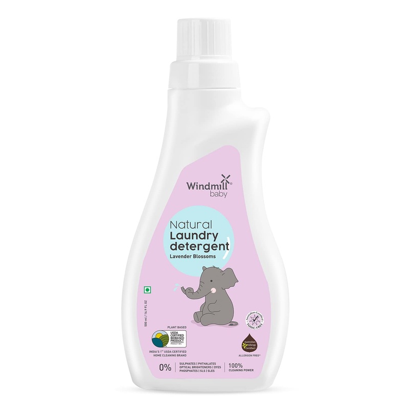 Windmill Baby Natural Plant Based Laundry Detergent Liquid, USDA Certified, Allergen Free, Gentle With Bio-Enzymes, Lavender Blossoms – 500ml