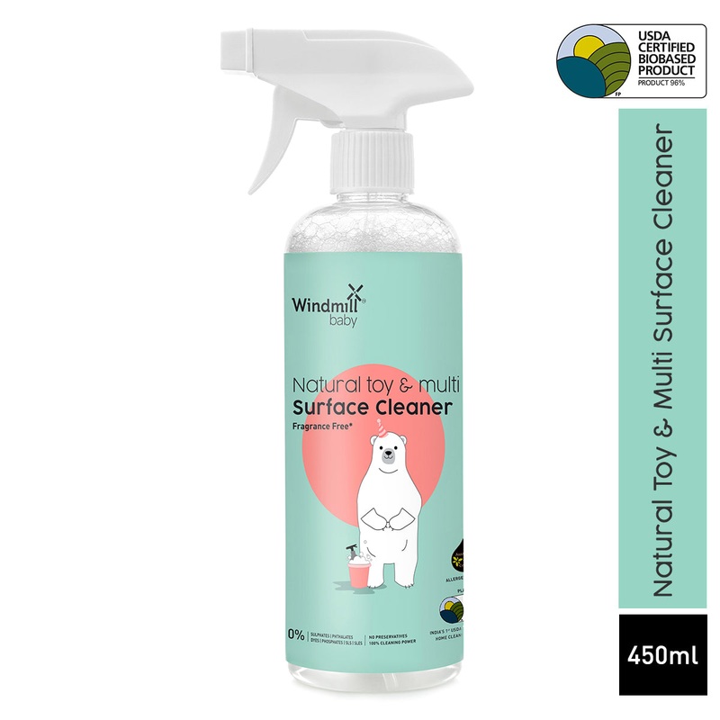Windmill Baby Natural Toy Cleaner And Surface Cleaner, Fragrance Free, Allergen And Alchohol Free, USDA Certified, Baby Friendly, Pet Friendly – 450ml