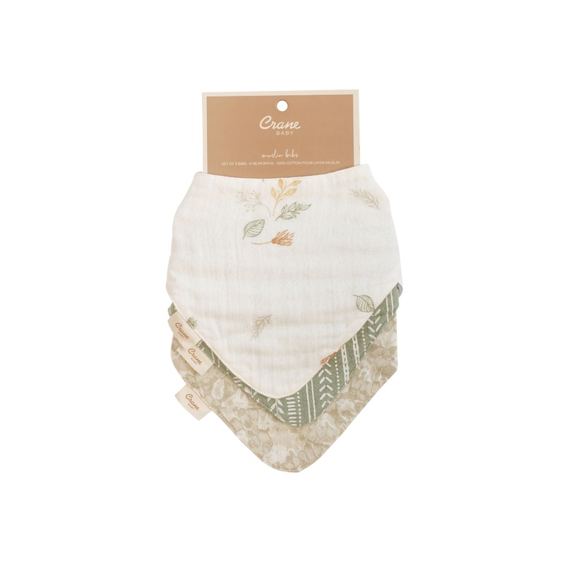 Crane Baby Bandana Bib Set Dainty Leaf Willow Collection – Cream