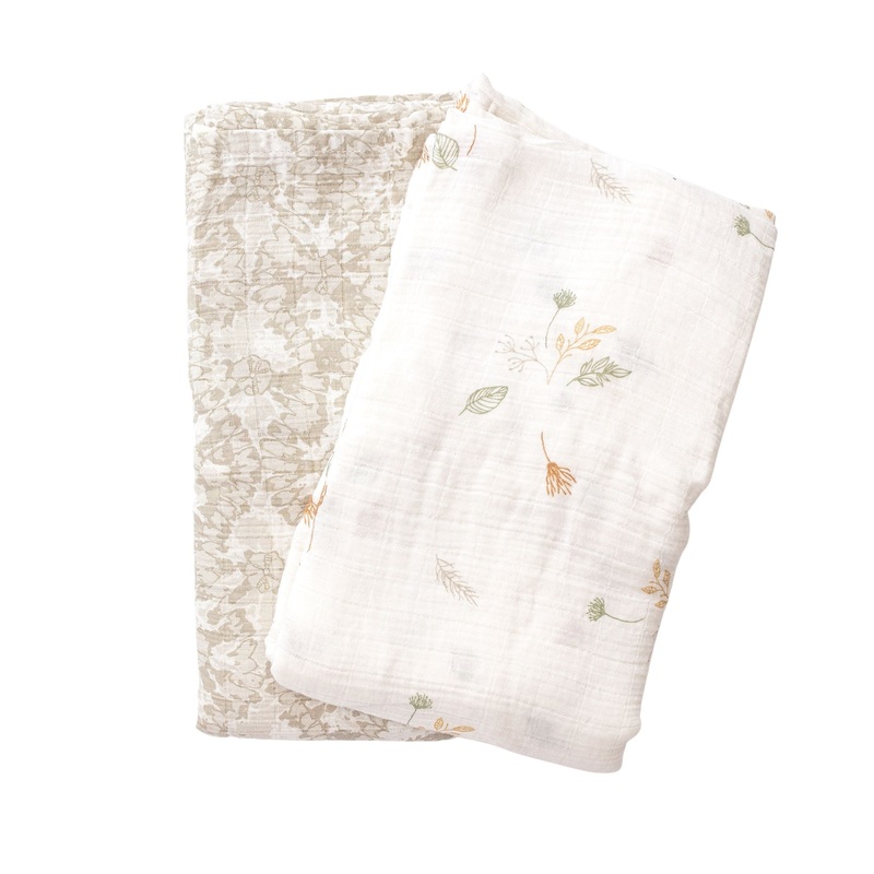 Crane Baby Muslin Swaddle Set Of 2 Dainty Leaf  Willow Collection – Cream