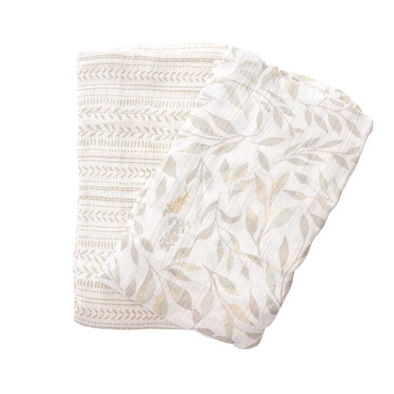 Crane Baby Muslin Swaddle Set Of 2 Multicolor Leaf  Willow Collection – Multicolor
