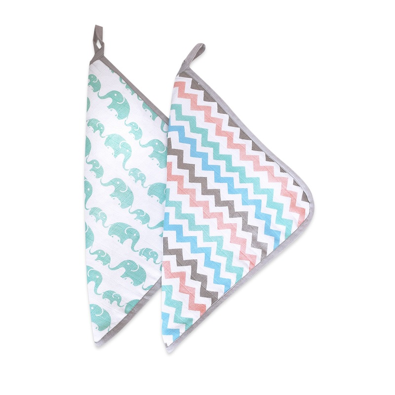 Masilo Organic Muslin Washcloths (Set of 2)  Elephant Parade