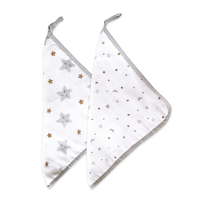 Masilo  Organic Muslin Washcloths (Set of 2)  Sleepy Star (Metallic)