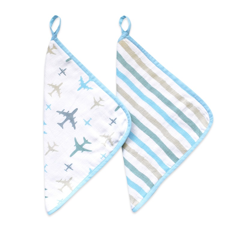 Masilo Organic Muslin Washcloths (Set of 2)  Up, Up & Away (Blue)