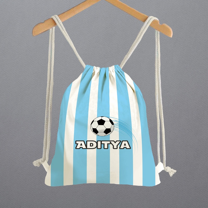 Personalised Drawstring Bags – Football Blue