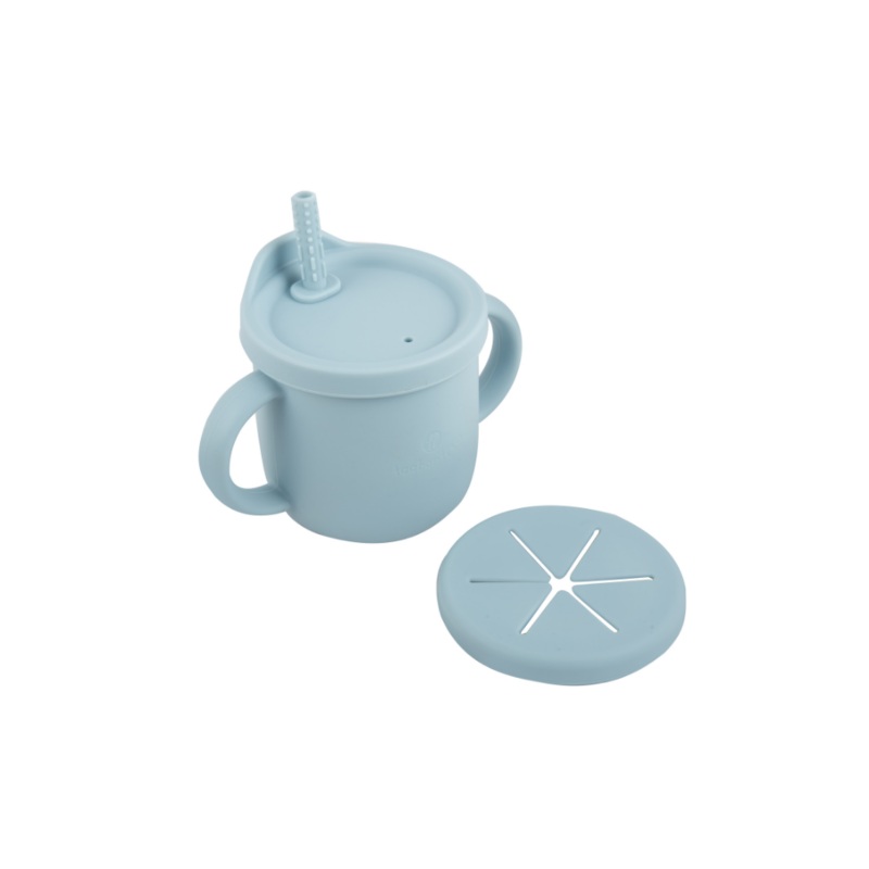 Silicone 2-In-1 Snack And Sippy Cup With Straw  – Blue
