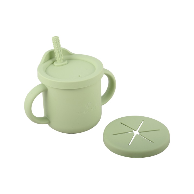 Silicone 2-In-1 Snack And Sippy Cup With Straw  – Green